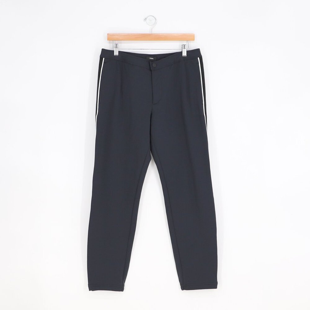 THEORY Men's Curtis Ponte Drawstring Stripe Pants in Navy Size M